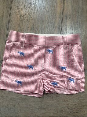 Crewcuts Girls Red/White Stripe Seersucker Embroidered Elephant Shorts | Size 3